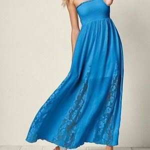 Strapless Blue and Blue Lace Maxi Dress - XL